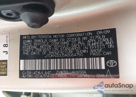 2010 Toyota Prius Iv z USA, uszkodzony, nr VIN JTDKN3DU5A0064755